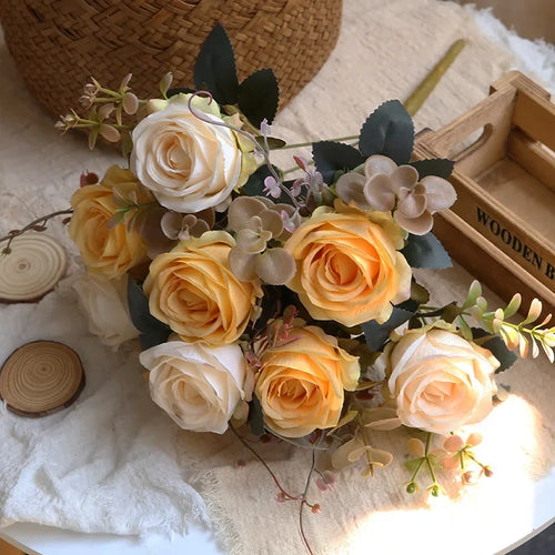 bouquet de roses artificielles en soie pour décoration intérieure - vue 12 sur 13