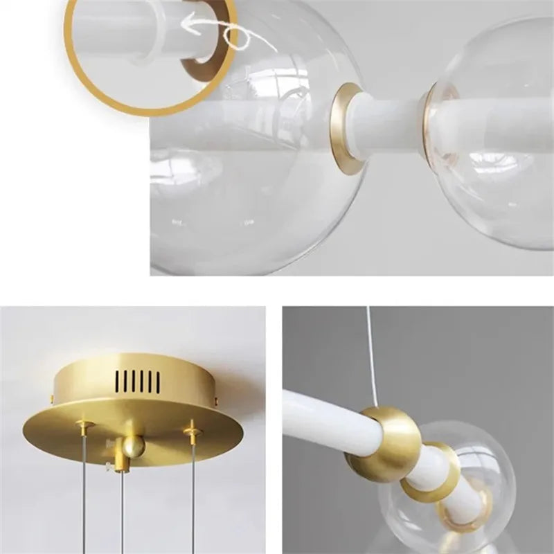 lustre de luxe à bulles longue bande éclairage led en verre transparent créatif - vue 6 sur 15