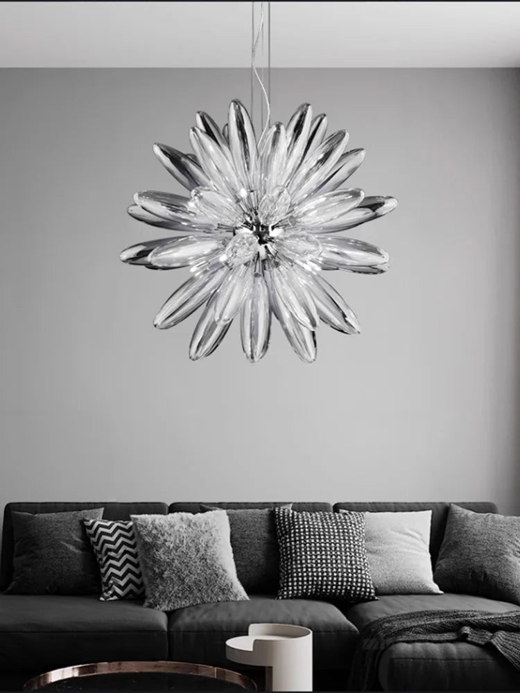 lustre à led design avec abat-jour en verre élégante finition brillante - vue 4 sur 12