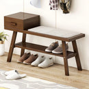 Shoe Storage Bench With Gray Cushion, White Shoe Rack Bench With 2 Storage Rack And Cubby And Drawer, Shoe Cabinet Bench Seat Fo