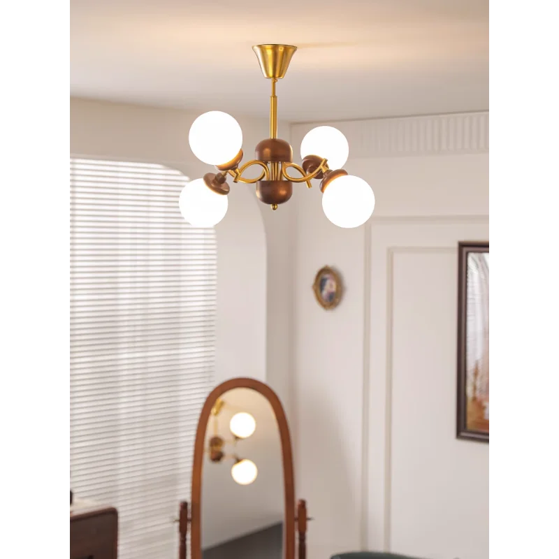 lustre rétro américain en bois et verre forme haricot magique - vue 6 sur 9