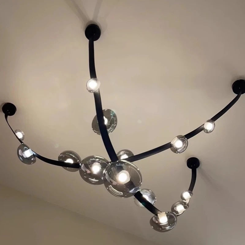 Minimalist leather and glass LED chandelier for decoration - vue 3 sur 8