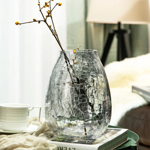 Light luxury handicraft ornaments, ice flower colored glass vase, large transparent glaze ware - vue 3 sur 11