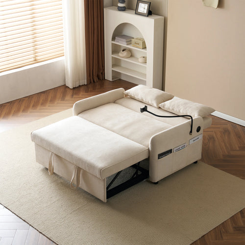 Modern double folding sofa bed, multi-functional with adjustable backrest, cell phone holder & USB charging station - vue 5 sur 6