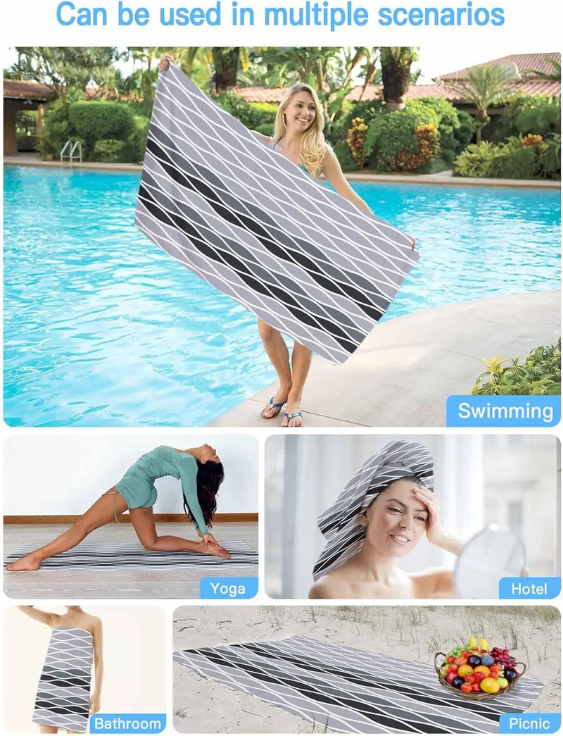Serviette de plage motif vagues abstraites absorbante rapide
