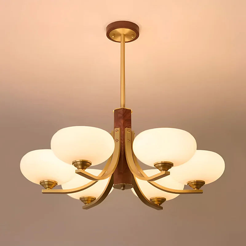 Walnut Wood Glass Brass, Wabi-sabi Modern Vintage style, chandelier lights for Living room, Bedroom, dining room, study - vue 5 sur 6