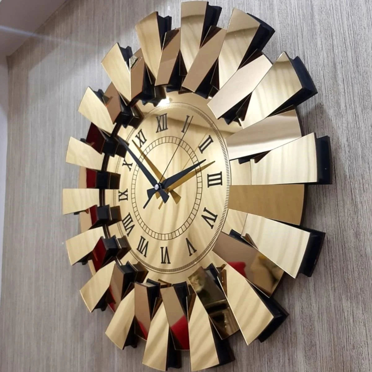 horloge murale miroir 3d luxe motif piano chiffres romains décoratifs - vue 4 sur 8