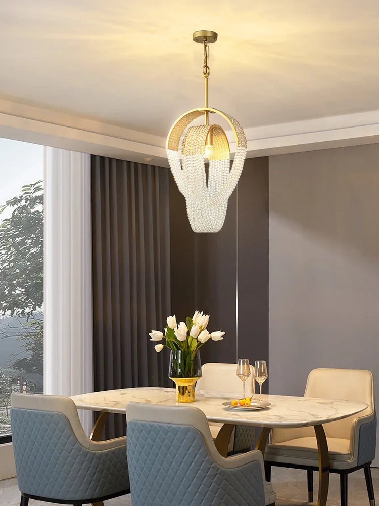 lustre nordique moderne en cristal avec led et glands - vue 7 sur 14