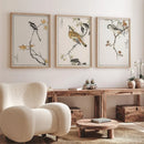 Set of 3 vintage Japanese style bird wall art prints