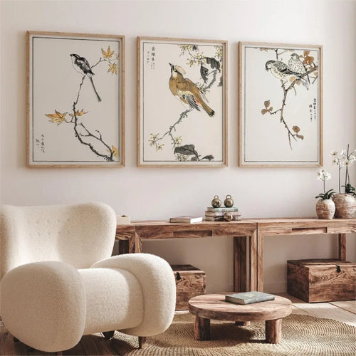 Set of 3 vintage Japanese style bird wall art prints