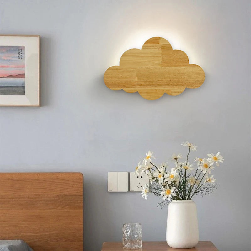 applique murale nuage en chêne naturel pour décoration enfant - vue 4 sur 7