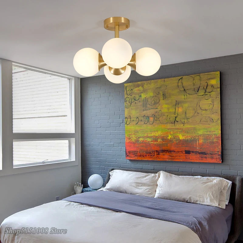 Plafond moderne à LEDs lumières nordique créatif boule de verre Led plafonniers salon cuisine haricot magique chambre garniture luminaires - vue 3 sur 5