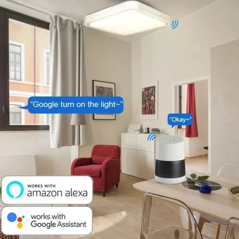 plafonnier led carré tuya contrôle intelligent gradation alexa google audio - vue 4 sur 7