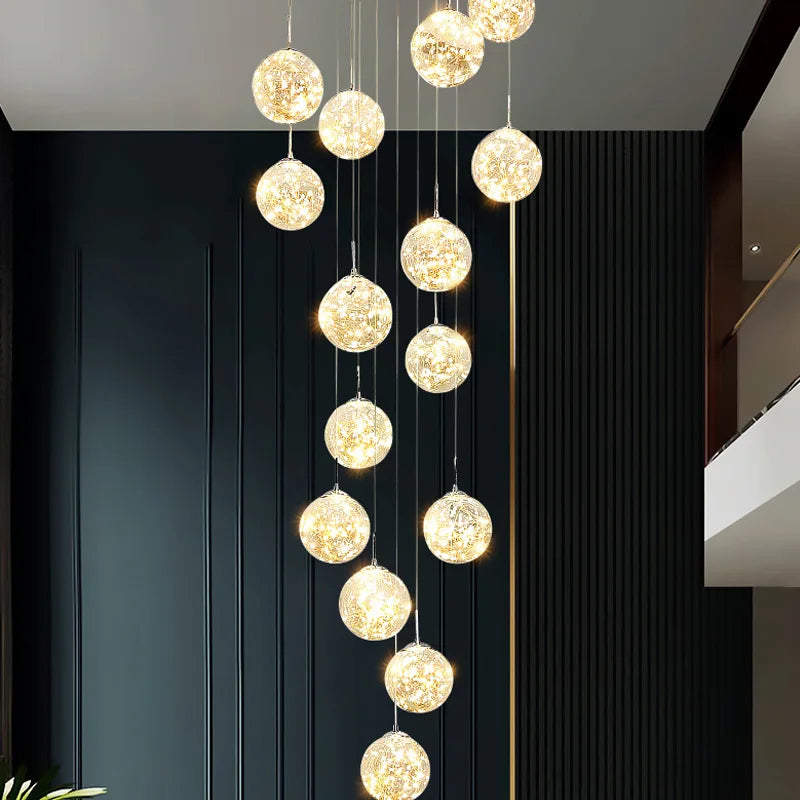 lustre moderne en colimaçon avec éclairage led et boule de cristal