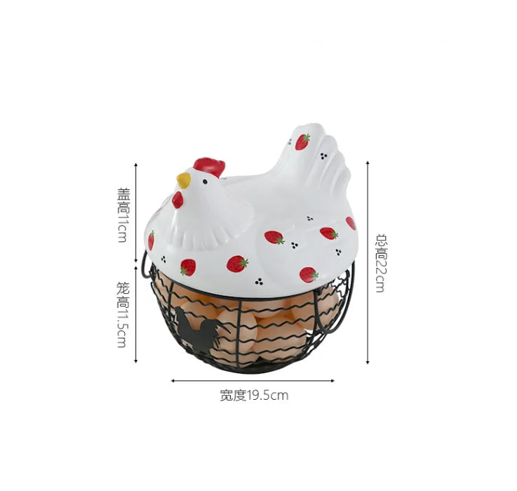 Ceramic Egg Storage Basket, Living Room, Fruit, Garlic, Hollow Metal Hen Shaped, Kitchen Organizer - vue 8 sur 14
