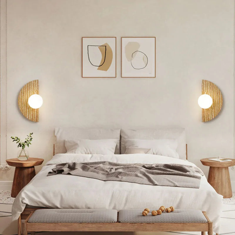 applique murale artistique en pierre naturelle avec verre blanc demi-cercle