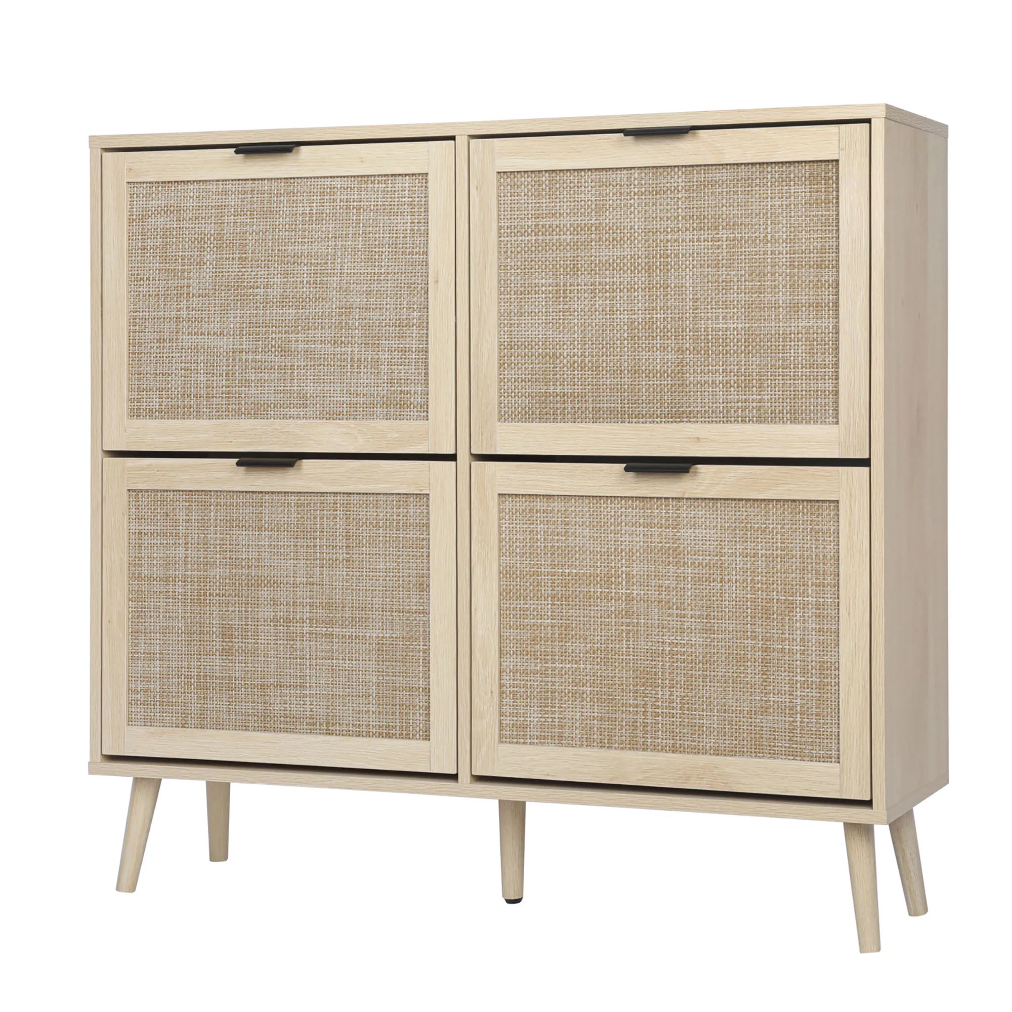 Shoe Cabinet Retro Country House Style, with 4 Rattan Flaps, Wooden Shoe Rack, Shoe Storage Chest for 20-36 Pairs of Shoes - vue 10 sur 10