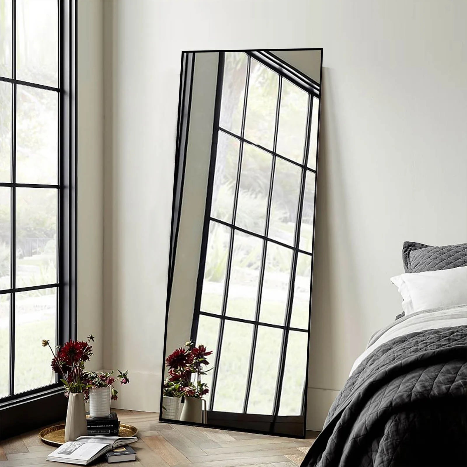 CASSILANDO Full Length Mirror 65" * 24 ", Floor Standing Mirror,  Black Metal Frame Mirror， Full Body Mirror - vue 2 sur 8