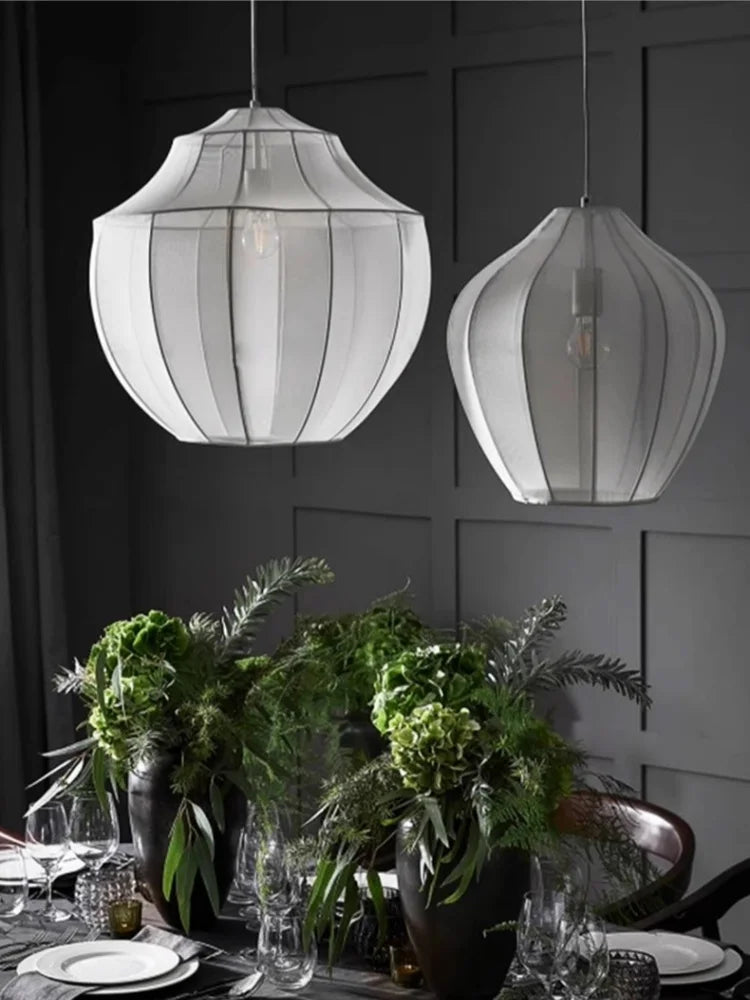 Suspension en tissu nordique minimalisme salon salle à manger décorations de chambre à coucher lampe suspendue Lustre luminaires d'intérieur - vue 6 sur 9