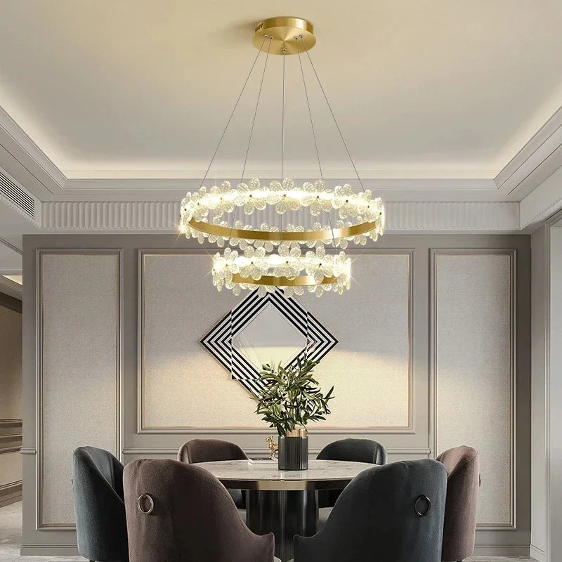 lustre en cristal k9 style nordique avec anneau en pétales et led - vue 5 sur 17
