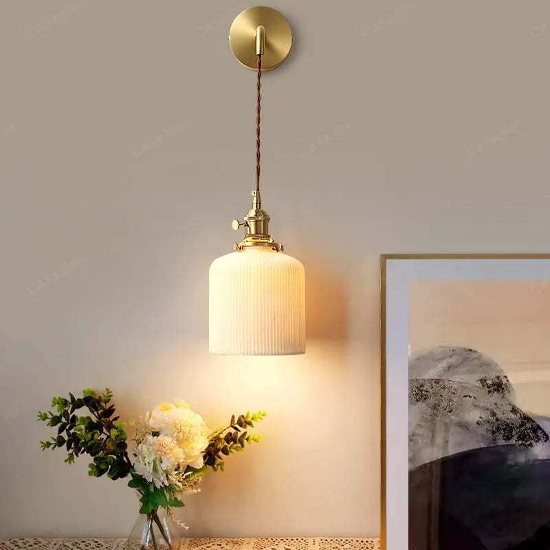 Applique murale dorée moderne céramique fil ajustable LED - vue 10 sur 23