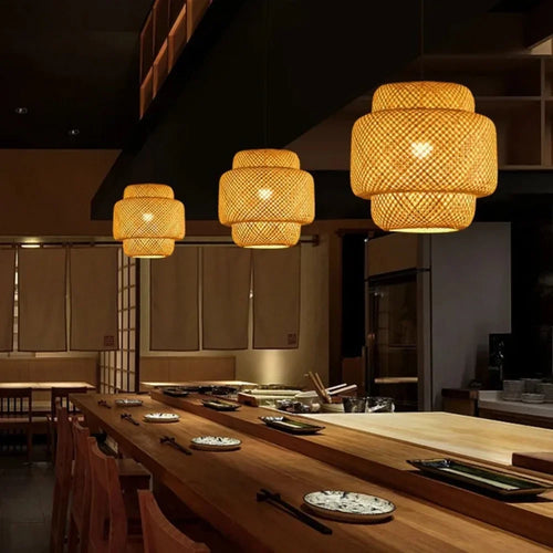 Chinese Style Bamboo Pendant Light, 30cm, D'Nik Decorative Lighting, Ideal for Restaurant - vue 4 sur 7
