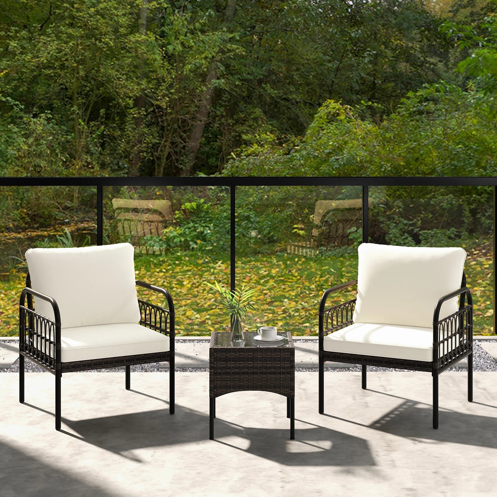 ensemble de fauteuils en rotin pour jardin avec table et coussins - vue 7 sur 6
