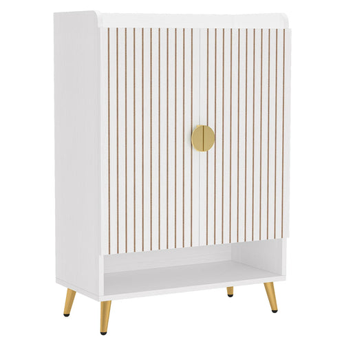 Tribesigns 7-Tier Shoe Cabinet with Doors, Shoe Storage Cabinet with Adjustable Shelves, Wooden Shoes Rack Shoe Storage