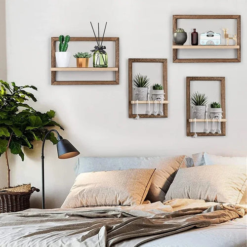 Wood Floating Wall Shelves Hanging Shelves for Wall Storage Rustic Farmhouse Decor for Bedroom Bathroom , Living Room Kitchen - vue 3 sur 10