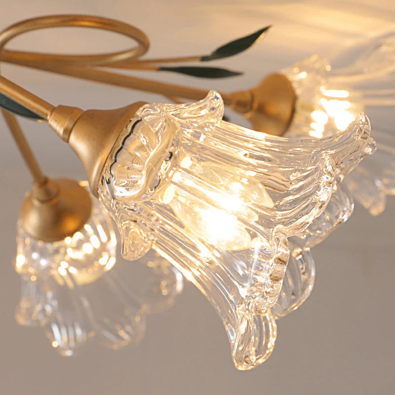 luminaires de plafond style pastoral romantique français en laiton fer et verre - vue 6 sur 6