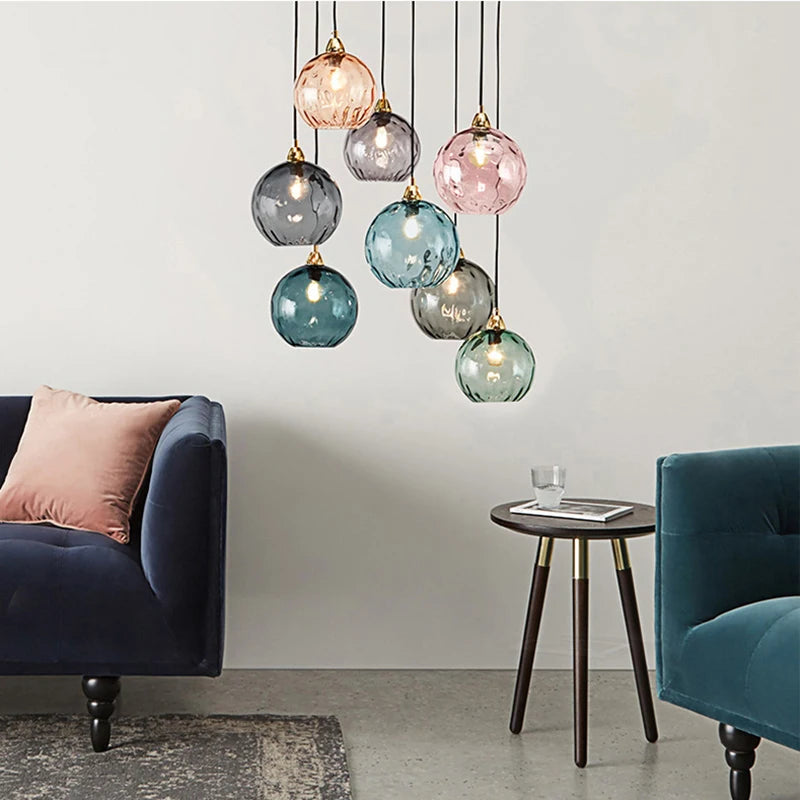 lustre en verre coloré lumineux pour restaurant