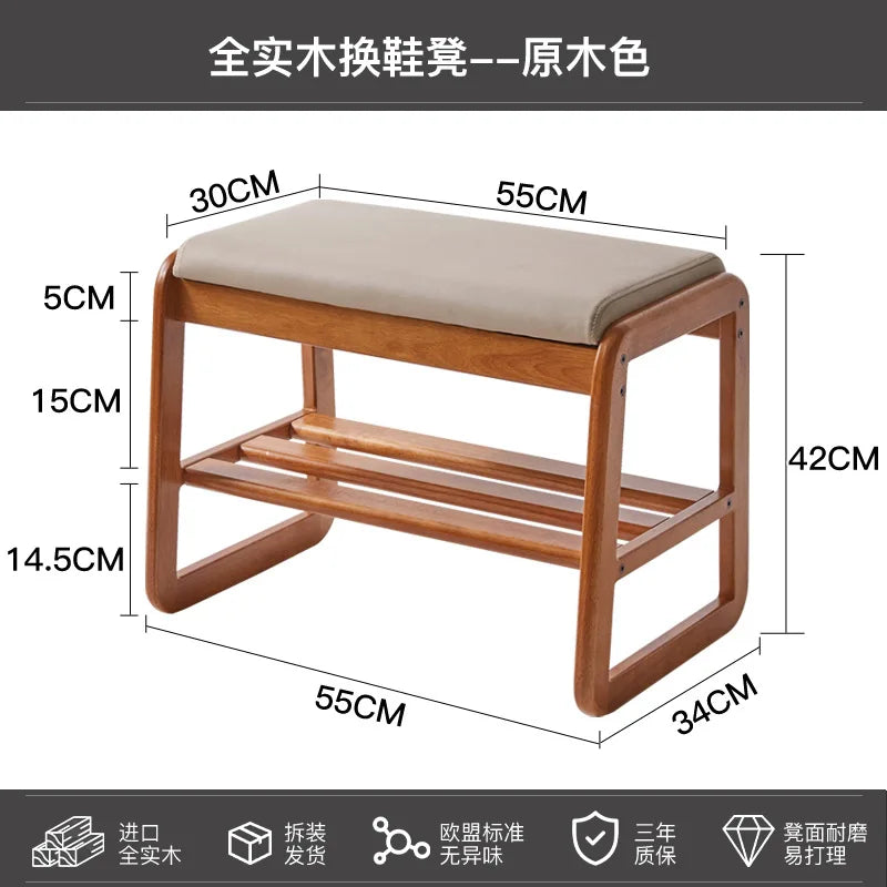 banc à chaussures en bois massif pour rangement pratique - vue 5 sur 9
