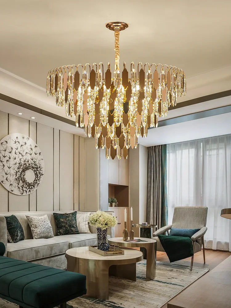 lustre à led de luxe en or chromé pour décoration moderne - vue 7 sur 17