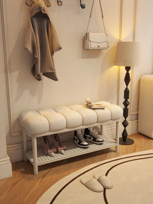 banc à chaussures en laine d'agneau luxe rangement créatif grande capacité - vue 2 sur 10