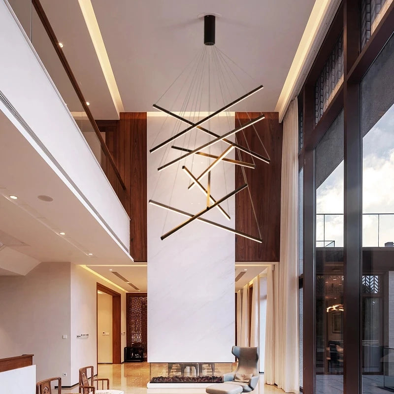 lustre moderne minimaliste duplex led longue suspension - vue 3 sur 10