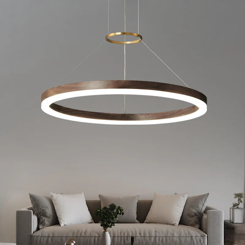 lustre Bois massif Led moderne noyer noir décoration maison - vue 4 sur 9