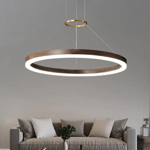 lustre moderne en bois massif avec lumières led - vue 5 sur 12
