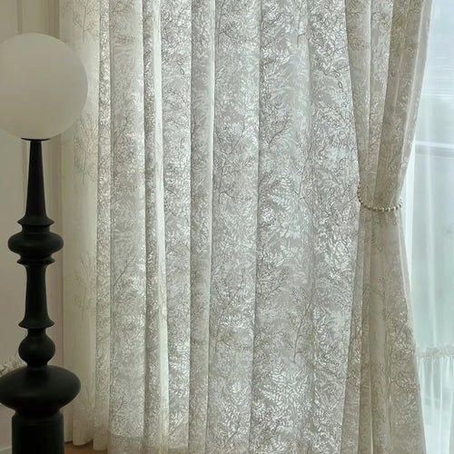 Voilage tulle brodé motifs feuilles pour salon chambre