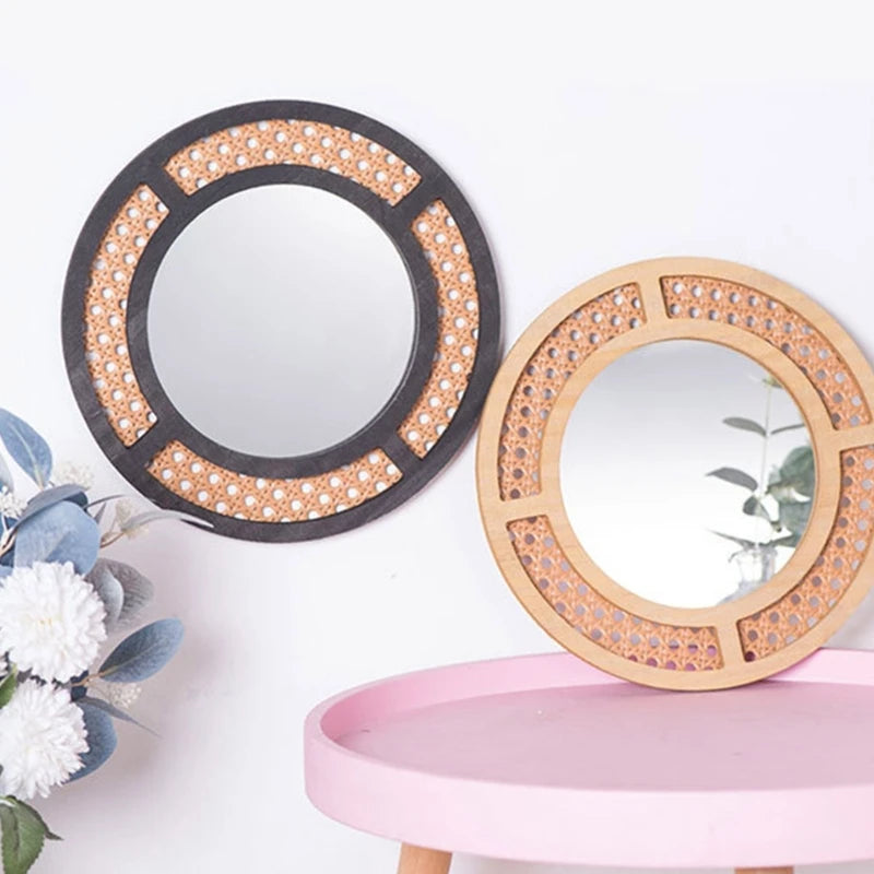miroir rond en rotin bohème pour décoration intérieure - vue 5 sur 8