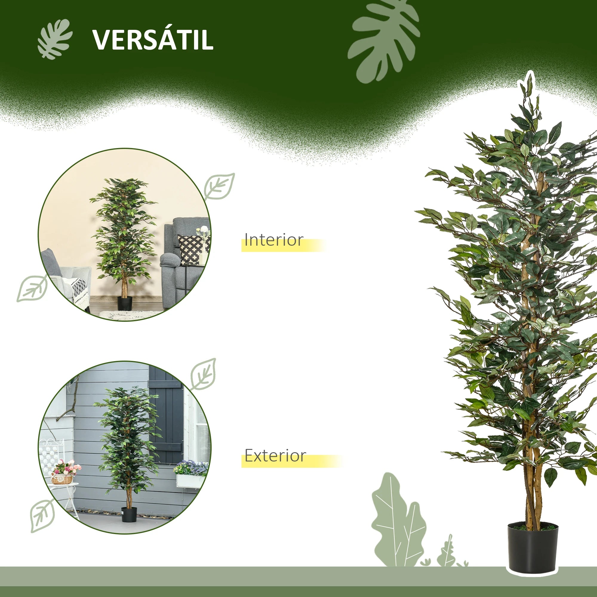 ficus artificiel avec pots en bûches et 1008 feuilles vertes - vue 7 sur 7