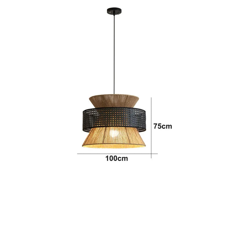 Suspension Sabi Wabi style chinois en rotin cannage - vue 24 sur 24