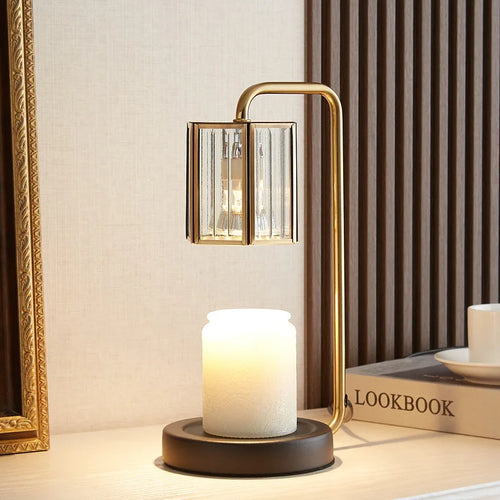 Lampe chauffe-bougie verre intensité variable minuterie lanterne 2 ampoules - vue 3 sur 6