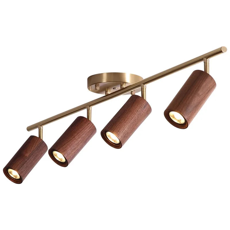 Walnut Wood Brass Spotlight Ceiling Light Fixture, Living Room Light for Dining Room, Kitchen Island, Corridor aisle, bedroom - vue 6 sur 14