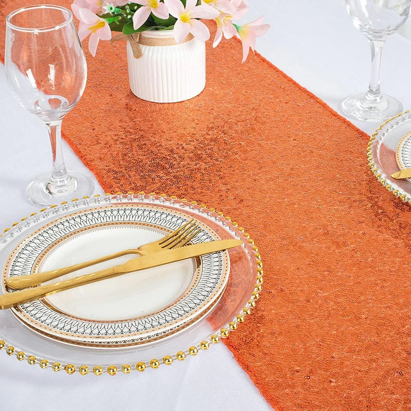 Chemin de table paillettes orange decoration fete mariage