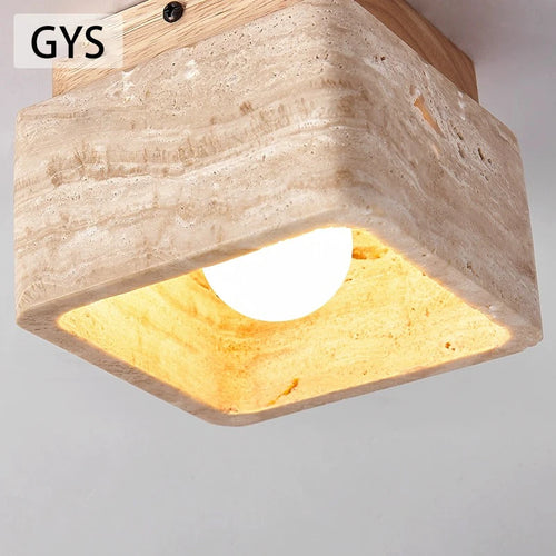 Plafonnier Led nordique moderne Downlight carré pierre bois crème Style Surface monté vers le bas lumière pour porche balcon couloir - vue 6 sur 7
