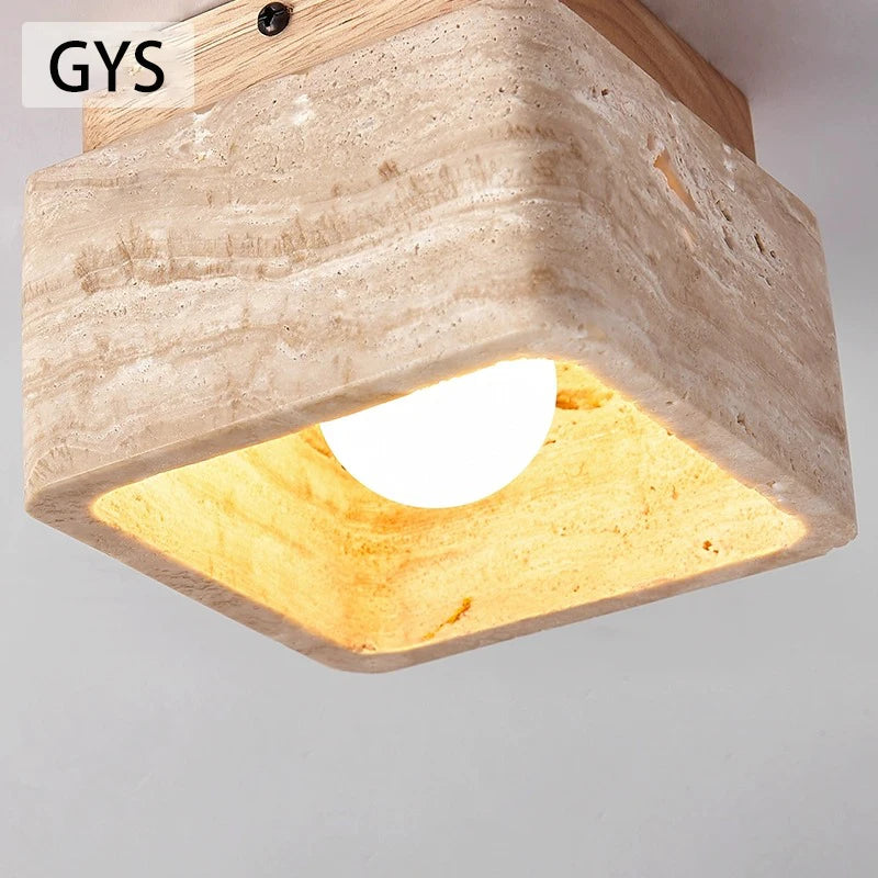 Plafonnier Led nordique moderne Downlight carré pierre bois crème Style Surface monté vers le bas lumière pour porche balcon couloir - vue 5 sur 7