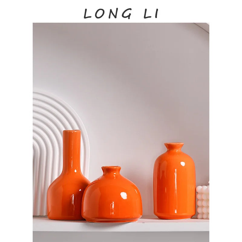 Modern Ceramic Vase with Minimalist Design, Dried Flower Vase, New Chinese Style Ceramic Vase, Luxury Home Decor Orange Ceramic - vue 4 sur 10
