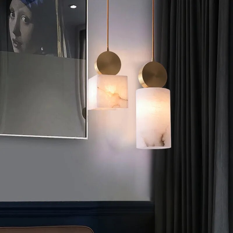 Lampe suspension marbre LED minimaliste - vue 6 sur 21