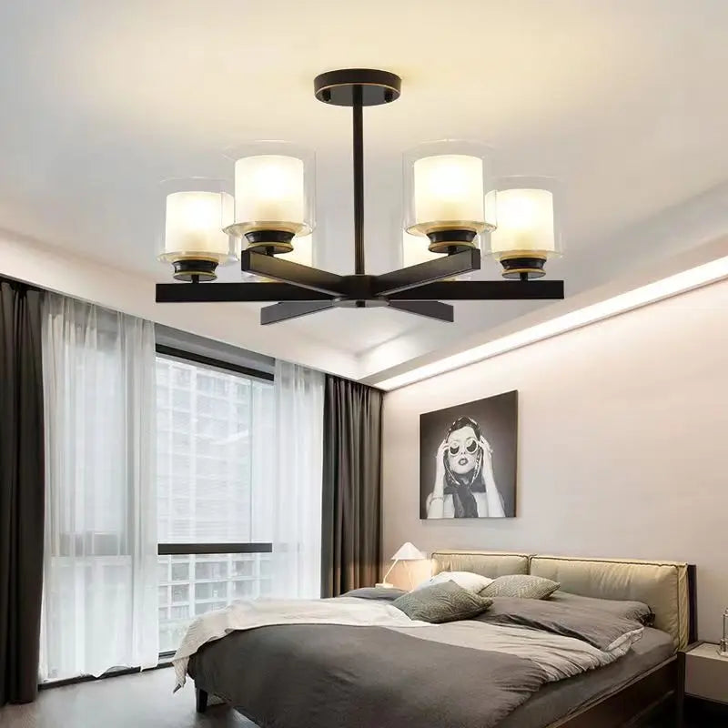 lustre moderne en verre avec éclairage led design luxe - vue 3 sur 14