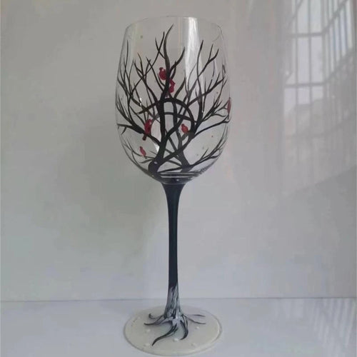 Verre à vin arbre quatre saisons peint main